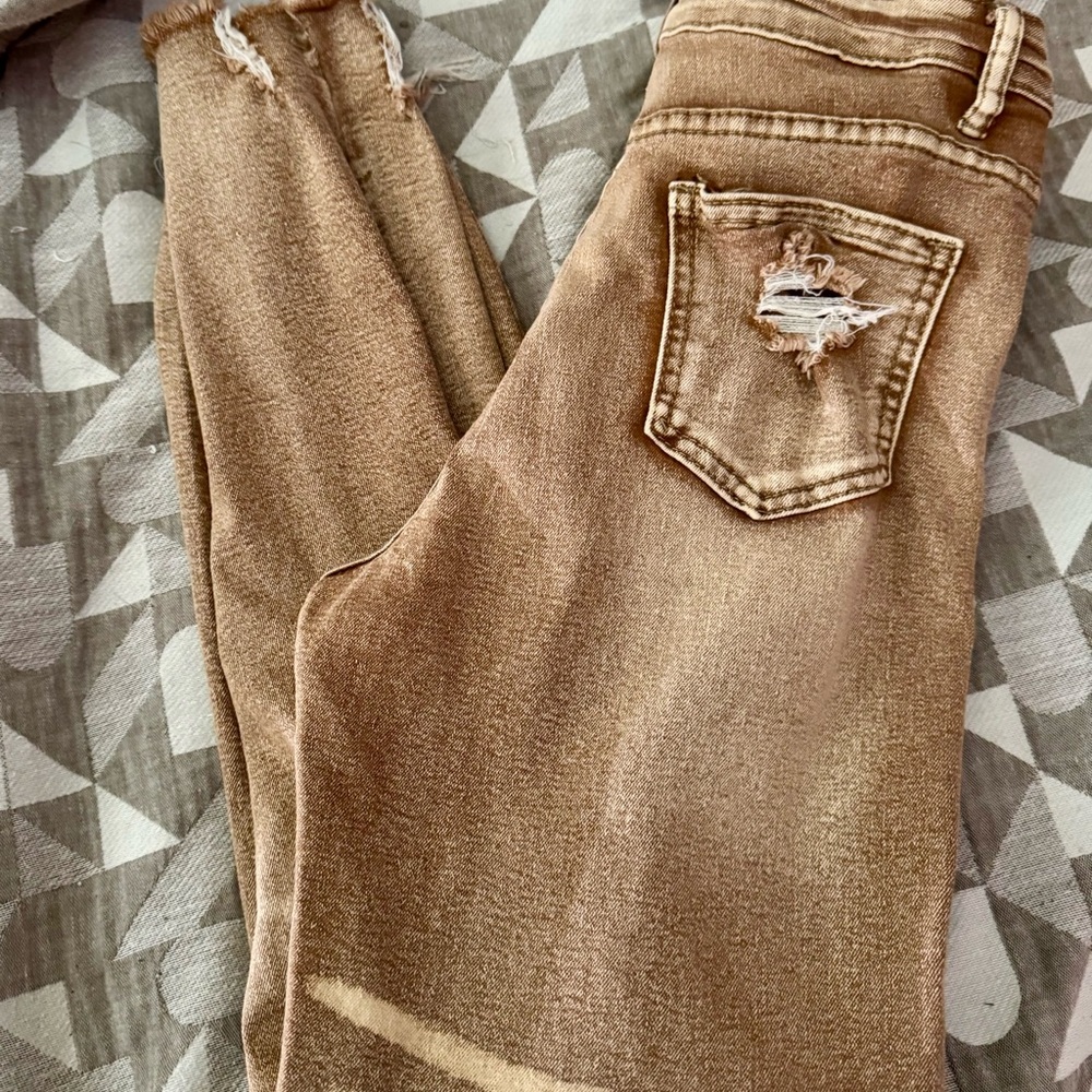 Distressed high rise Tan Women Jeans